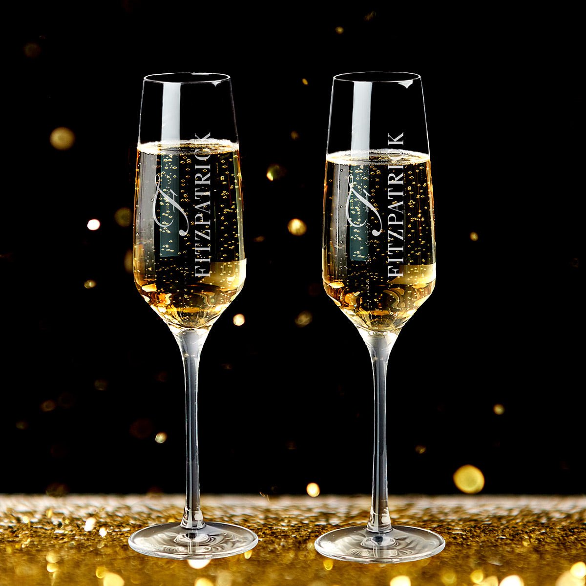 Engraved Champagne Glasses Gift Set with Black Marble Bottle Chiller