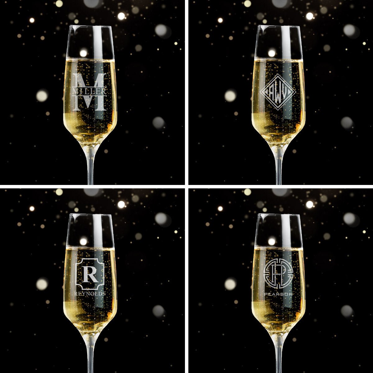 Engraved Champagne Glasses Gift Set with Black Marble Bottle Chiller