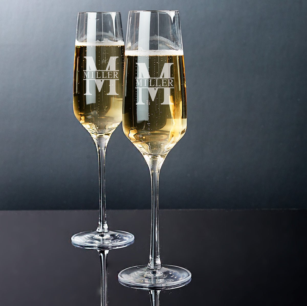 Engraved Champagne Glasses Gift Set with Black Marble Bottle Chiller