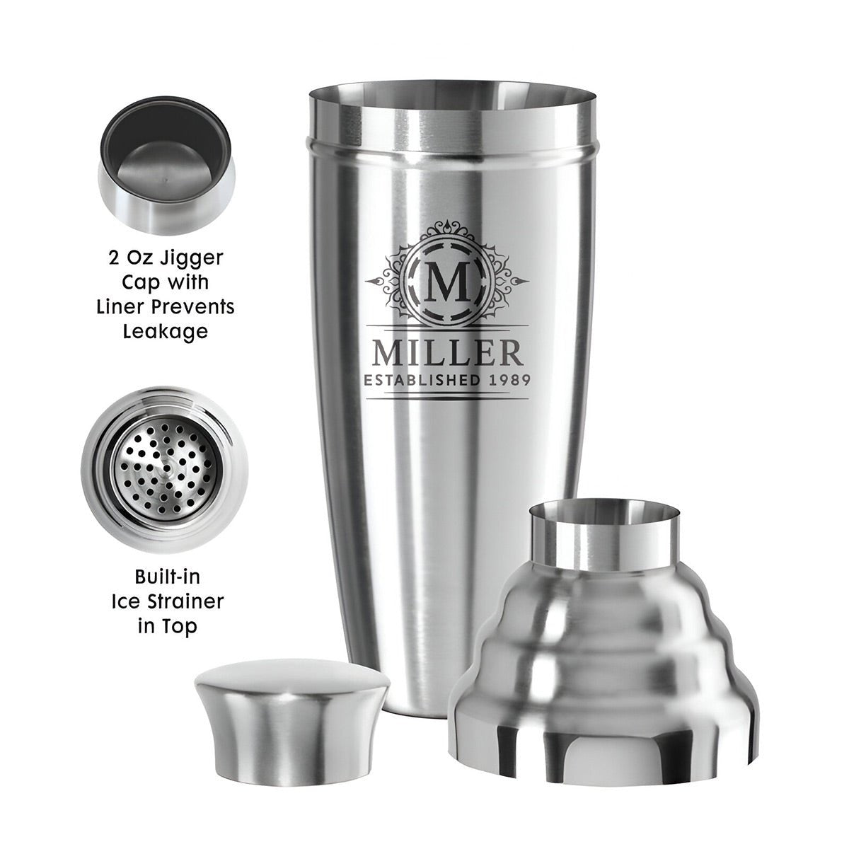 Engraved Extra Large Stainless Steel Cocktail Shaker