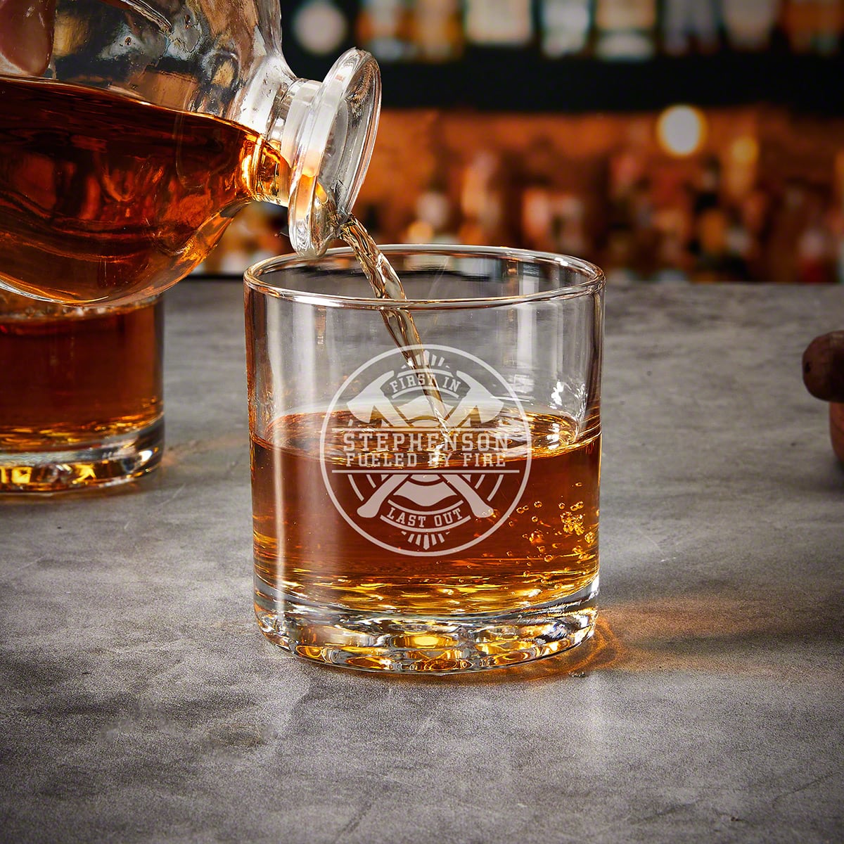 Engraved Firefighter Liquor Decanter Set with Whiskey Glasses - Handcrafted Box