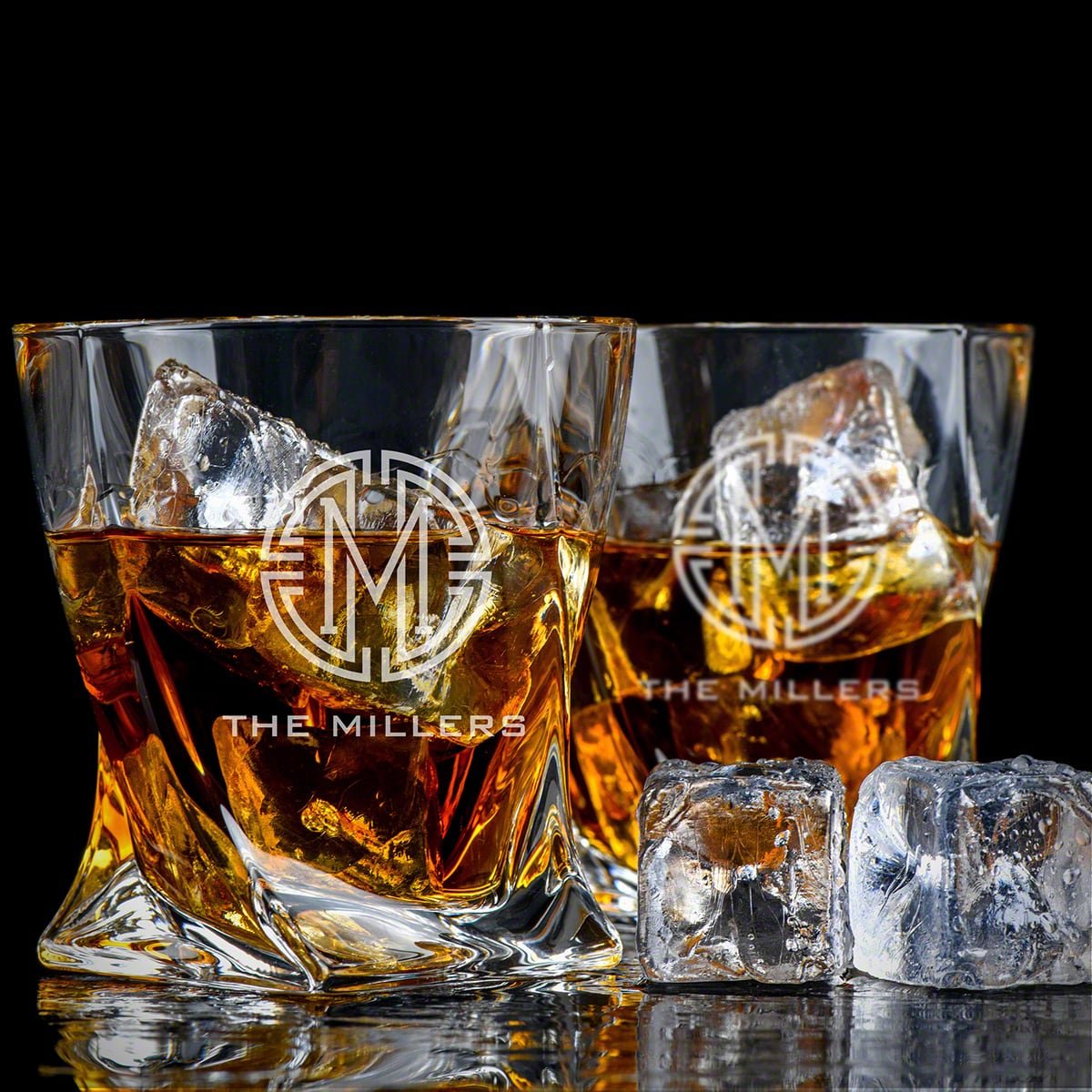 Engraved Twist Unique Whiskey Glass