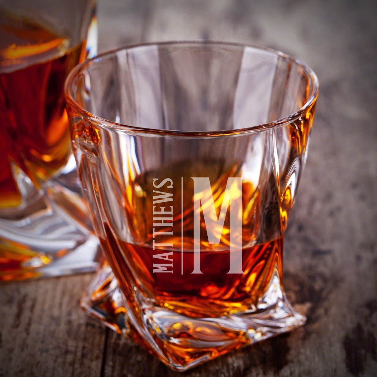 Engraved Twist Unique Whiskey Glass