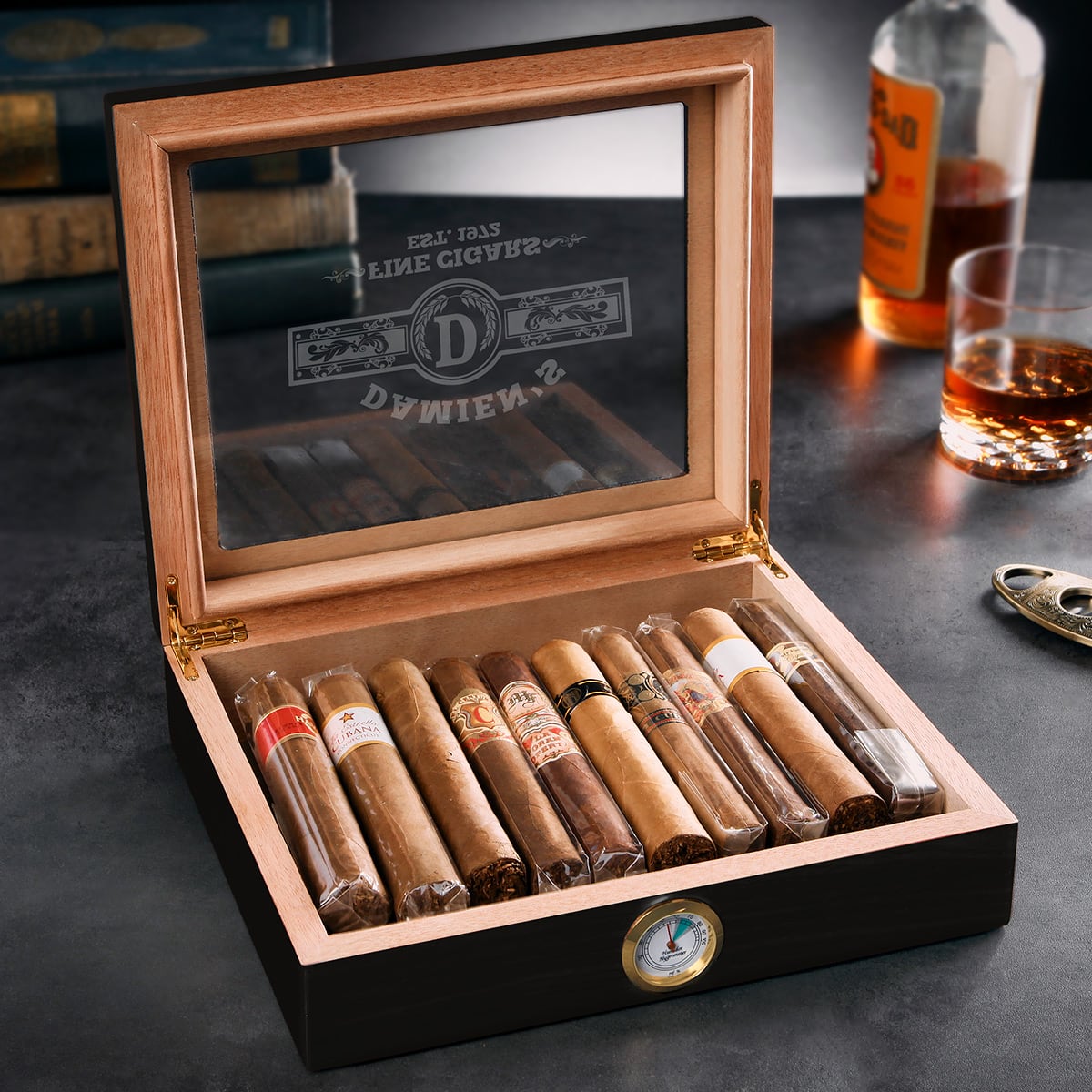 Esperanza Cigar Humidor Set, Gifts for Cigar Lovers - Ebony Black
