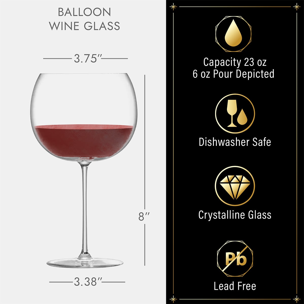 Etched Balloon Red Wine Glass