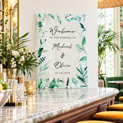 Evergreen Romance Personalized Wedding Welcome Sign