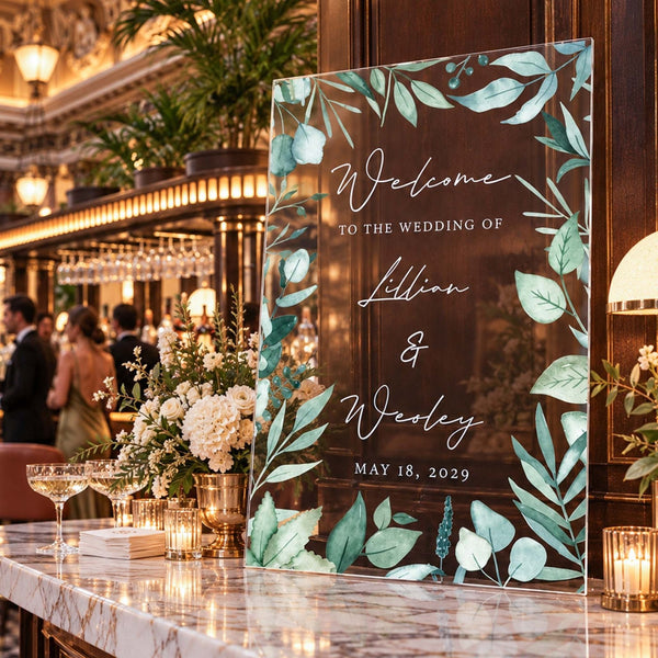 Evergreen Romance Personalized Wedding Welcome Sign