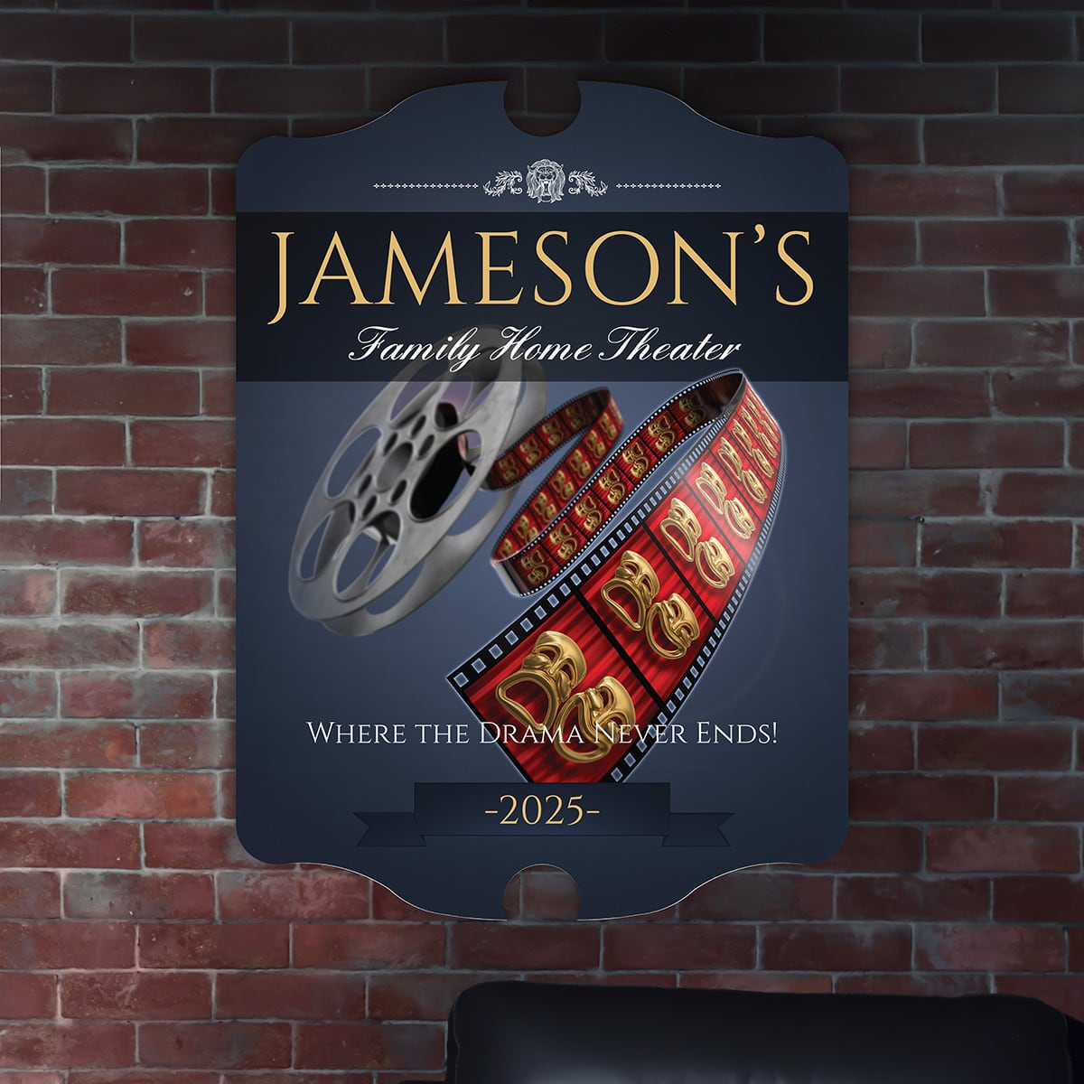 Family Movie Time Personalized Home Theater Sign