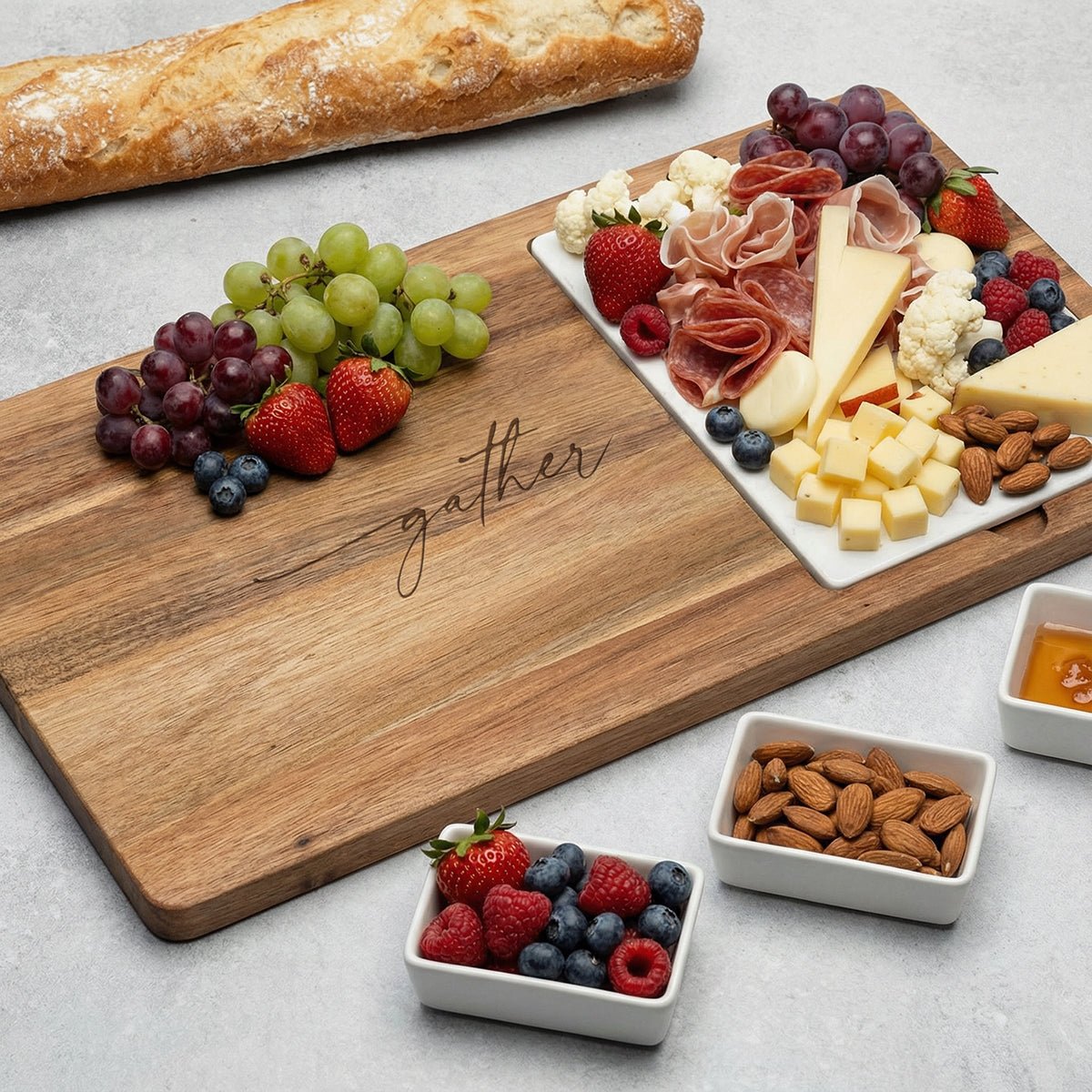 Fete Charcuterie Serving Board Including Ceramic Serving Bowls