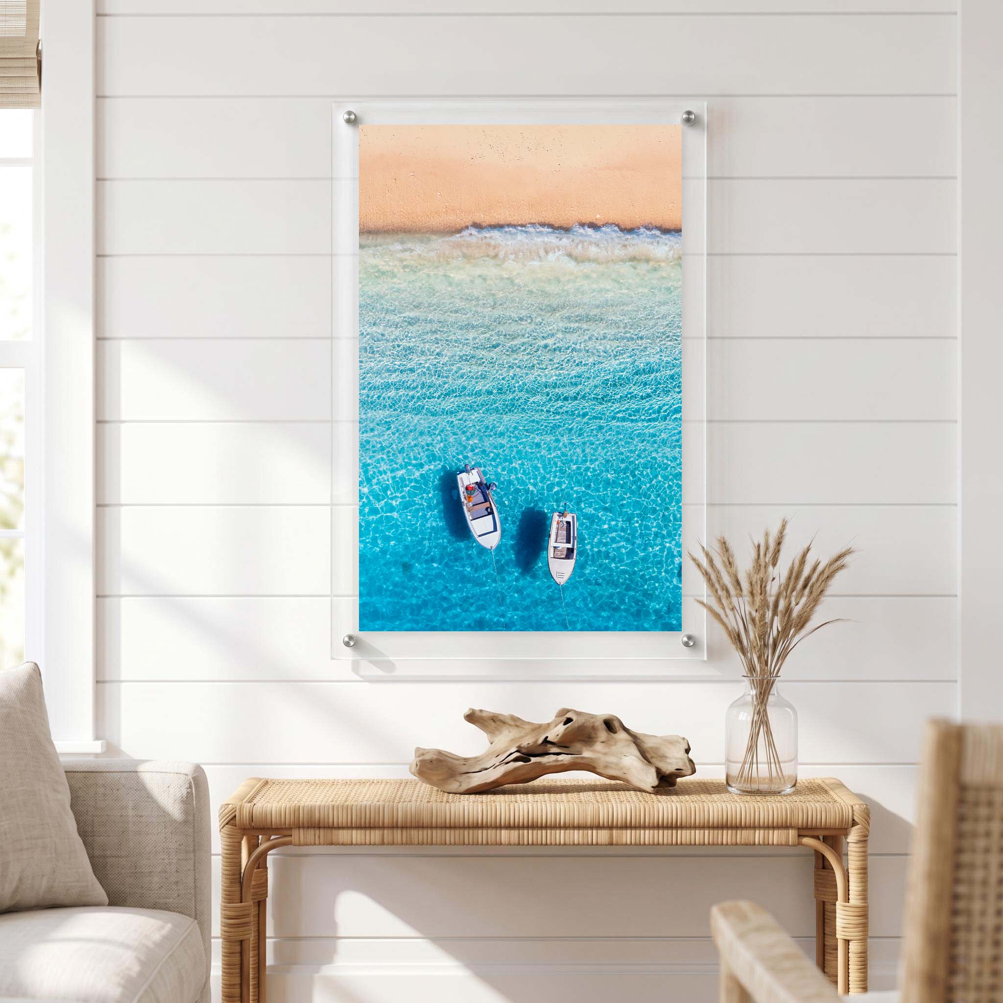 Vertical beach wall art displayed in a bright room