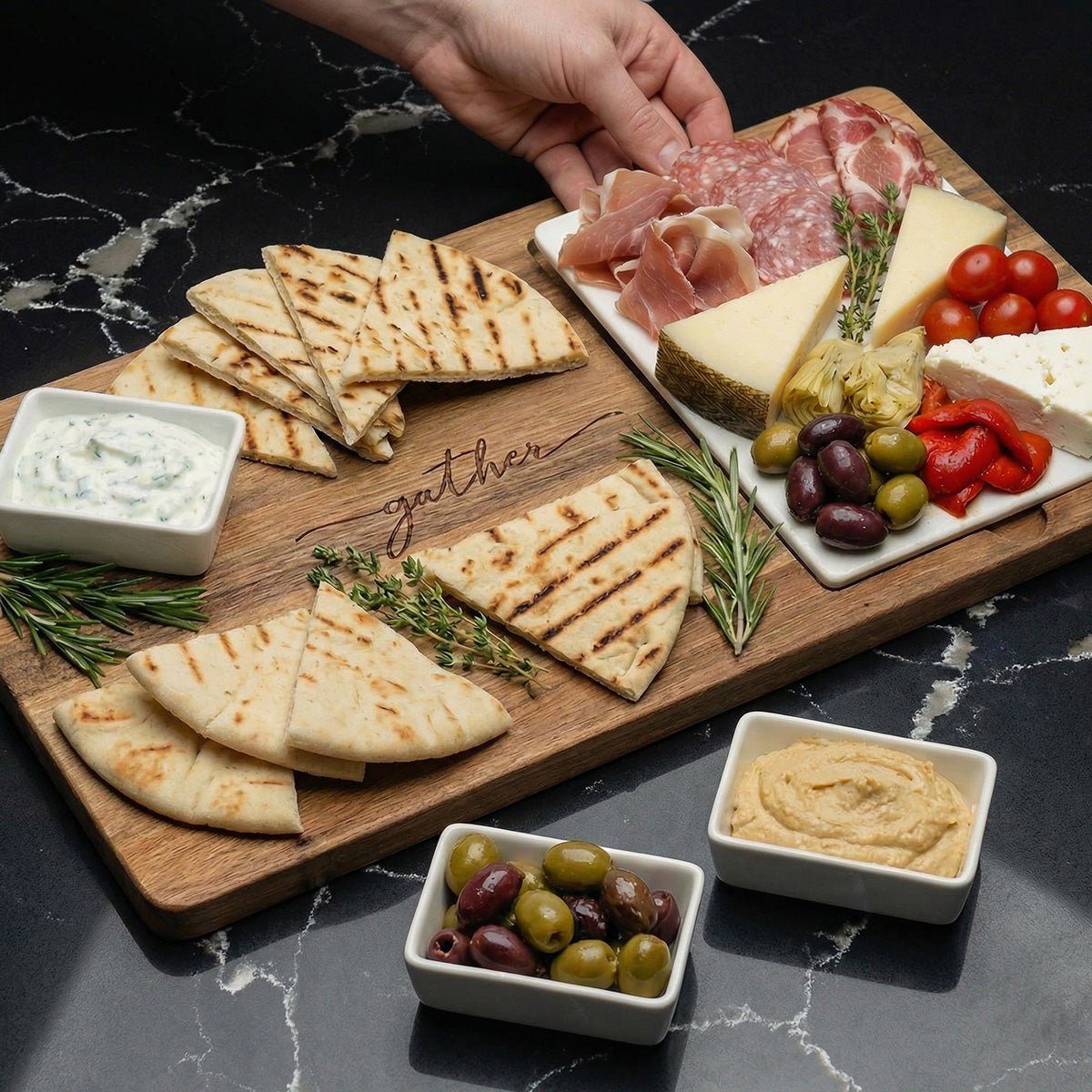 Gather Charcuterie Board w/ Removable Cheese Board and Bowls
