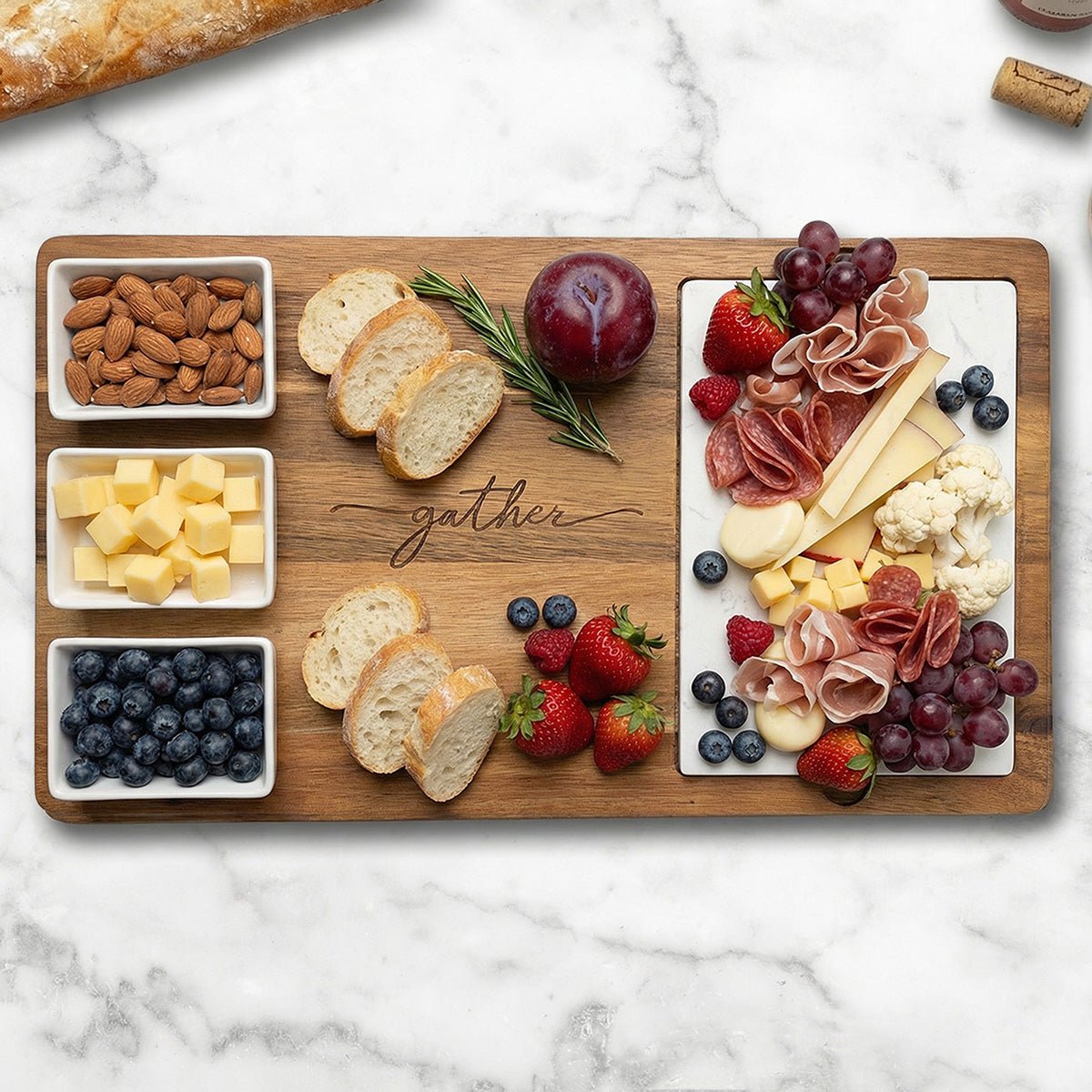 Gather Charcuterie Board w/ Removable Cheese Board and Bowls