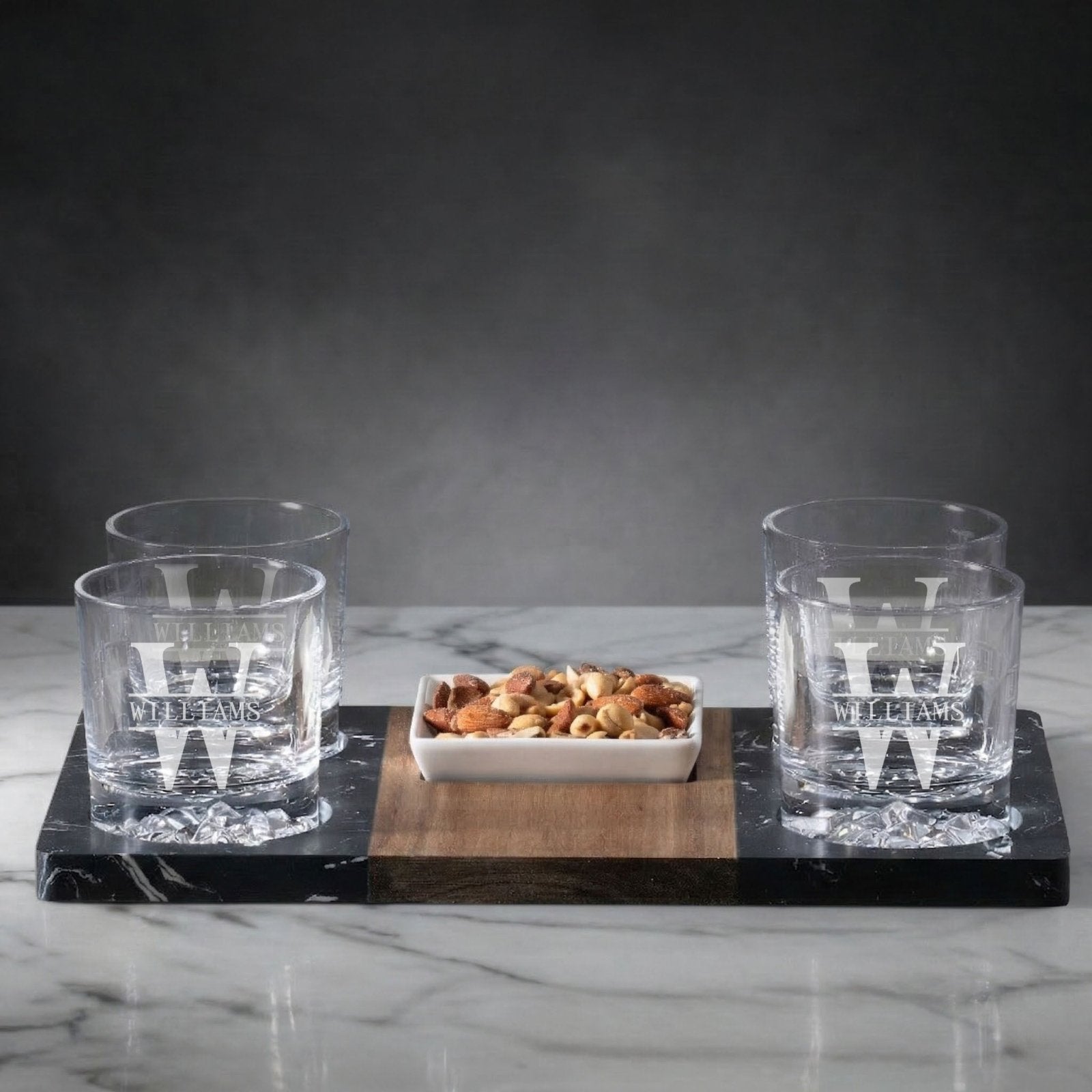 Glacier Glasses Whiskey Gift Set w/ Decanter and Winslow Marble Servin