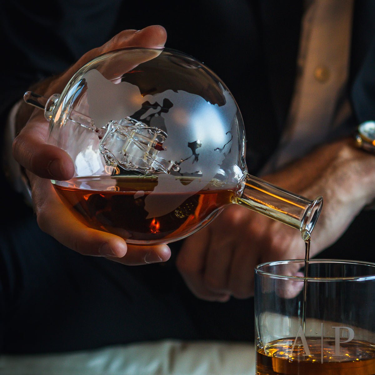 Globe Whiskey Decanter with Ship