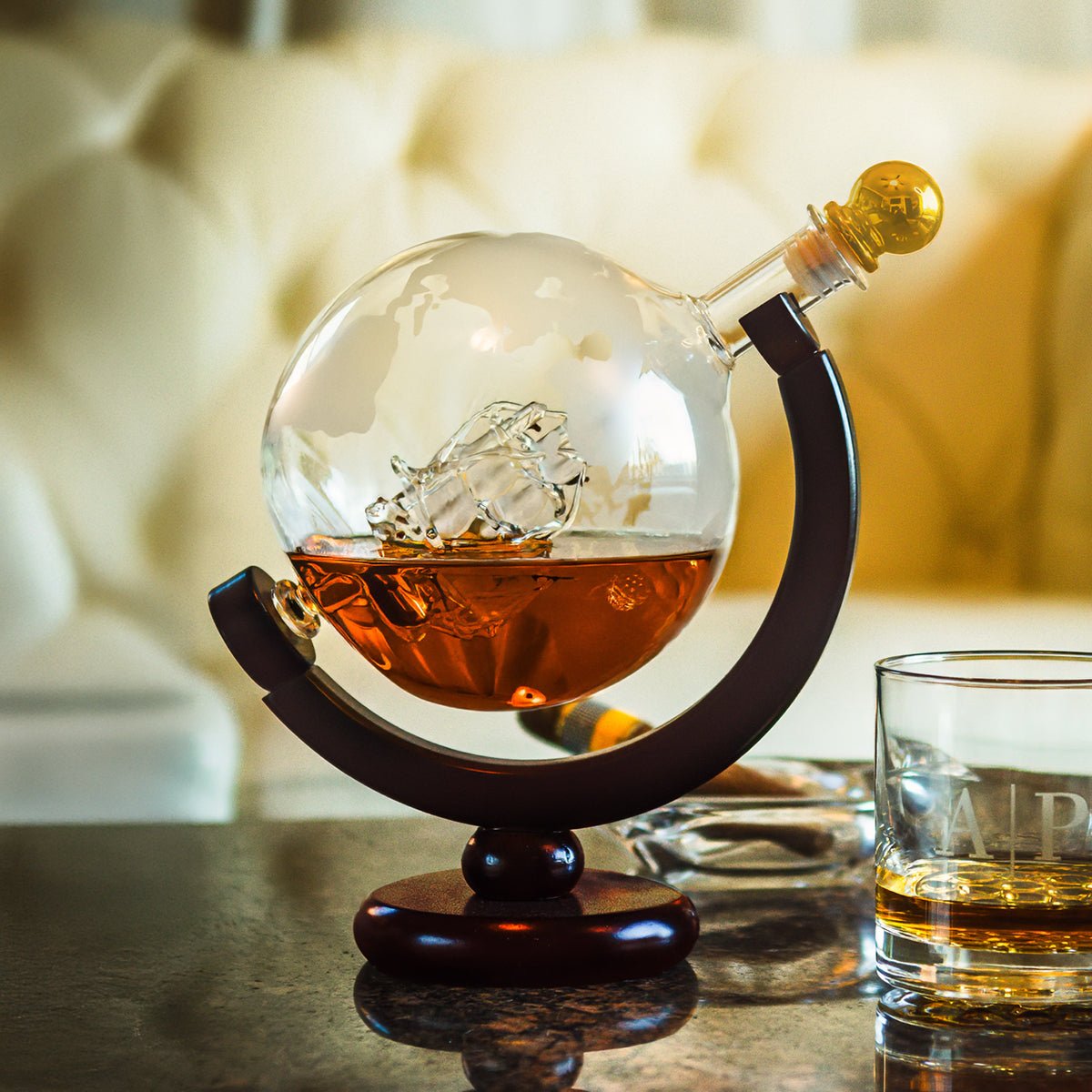 Globe Whiskey Decanter with Ship