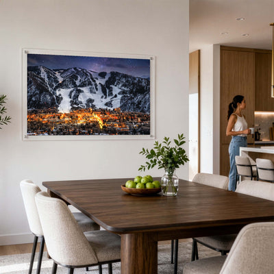Goodnight Aspen wall art displayed in a modern condo dining room space