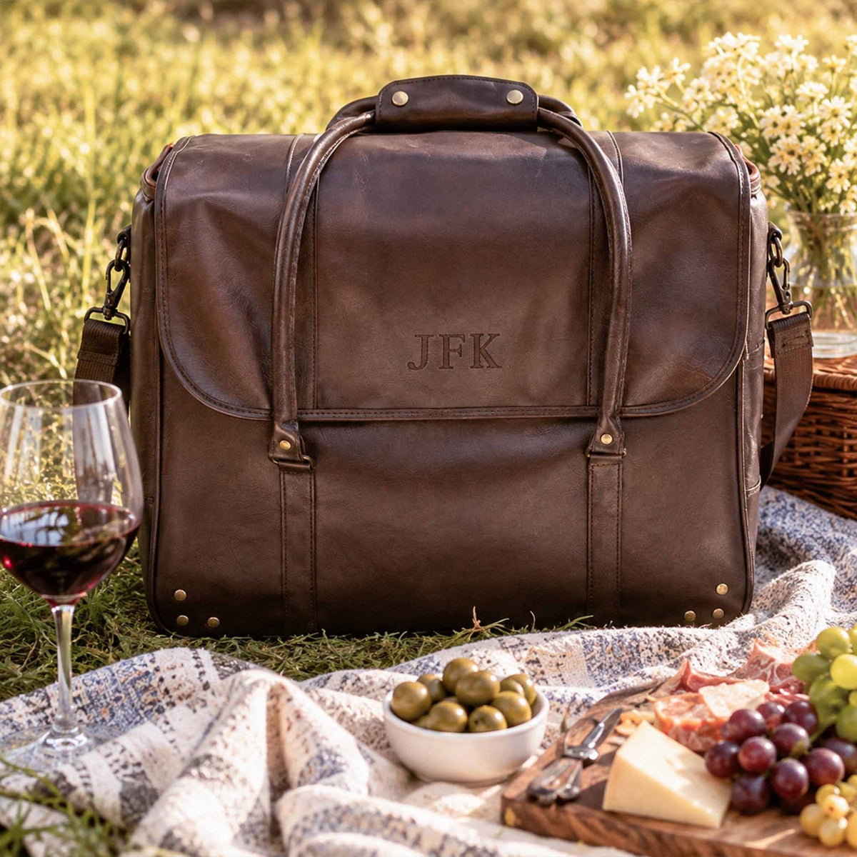 Graham Personalized Weekender Bag - 6 Bottle Travel Wine Carrier - Insulated Wine Bag Cooler