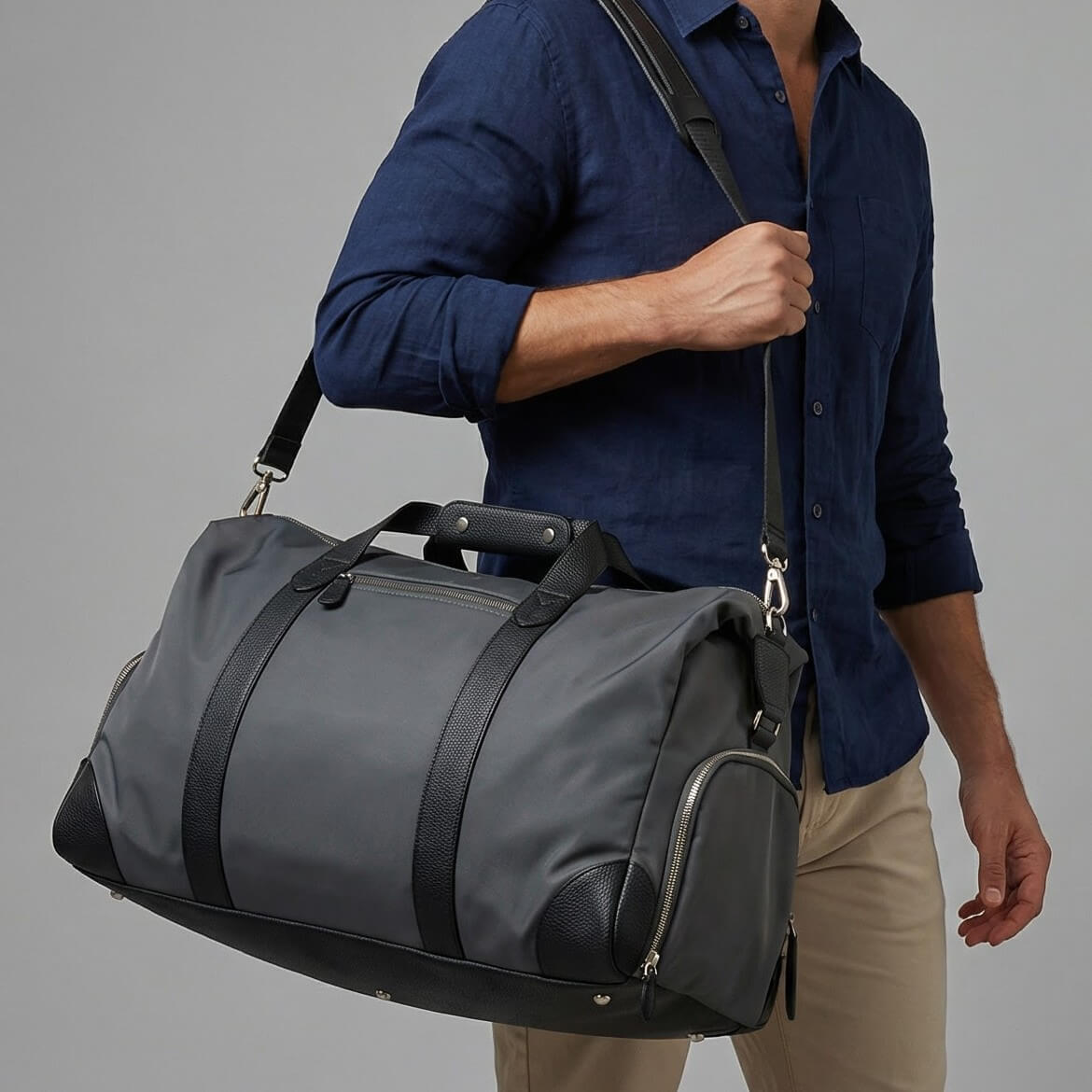 Harrison Travel Duffel Bag w Shoe Compartment 22" - Charcoal Grey