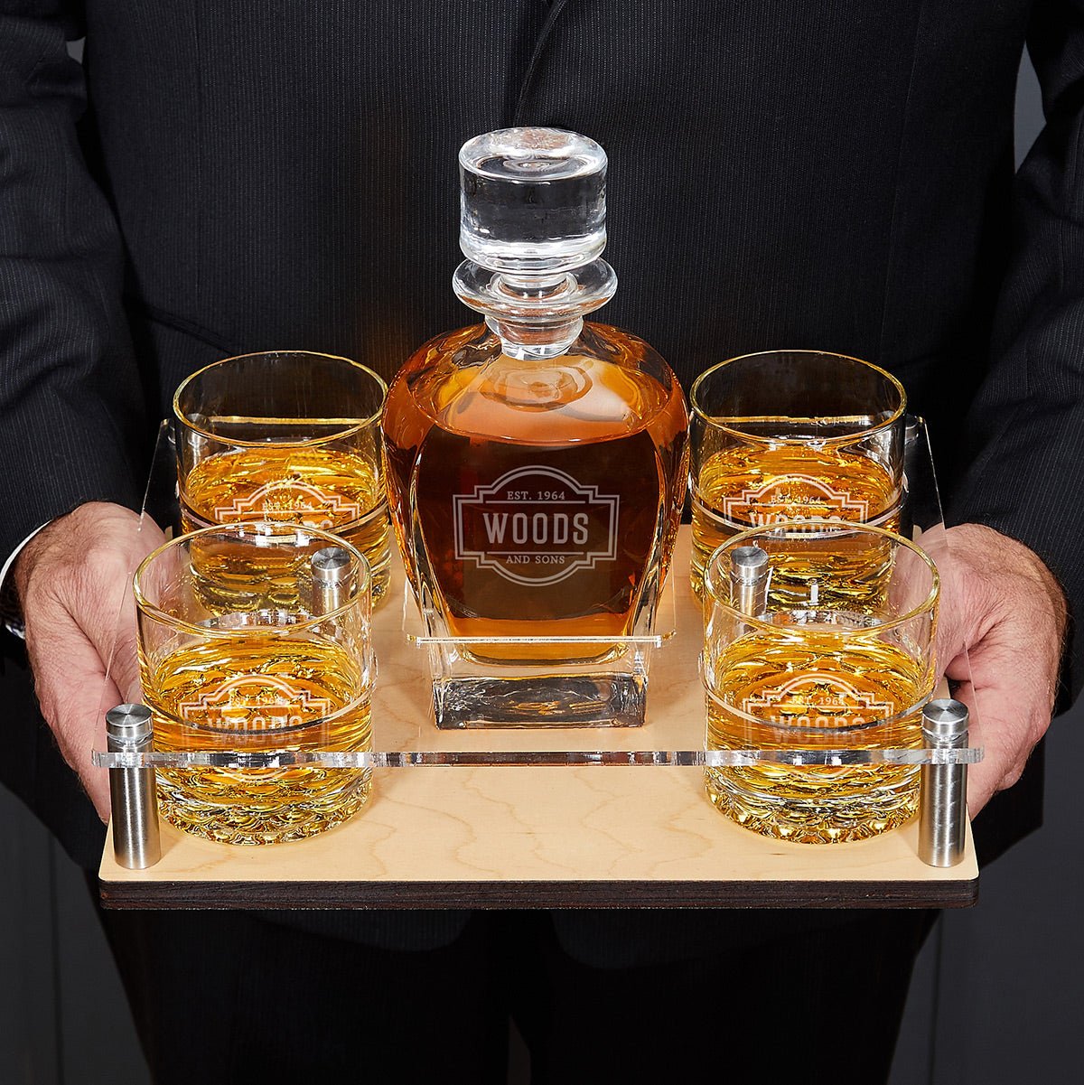 Lawyer Presentation Set with Custom Whiskey Decanter and Glasses - Bar Serving Tray & Lawyer Graduation Gift