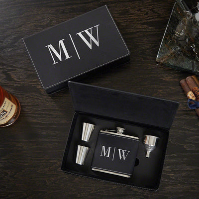 Leather Wrapped Flask Gift Set