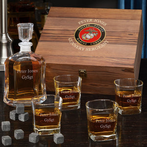 Marine Decanter + Four Glasses + Wood Box