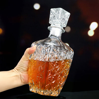 Marquise Cut Whiskey Decanter and Glasses, 7 - Piece Set