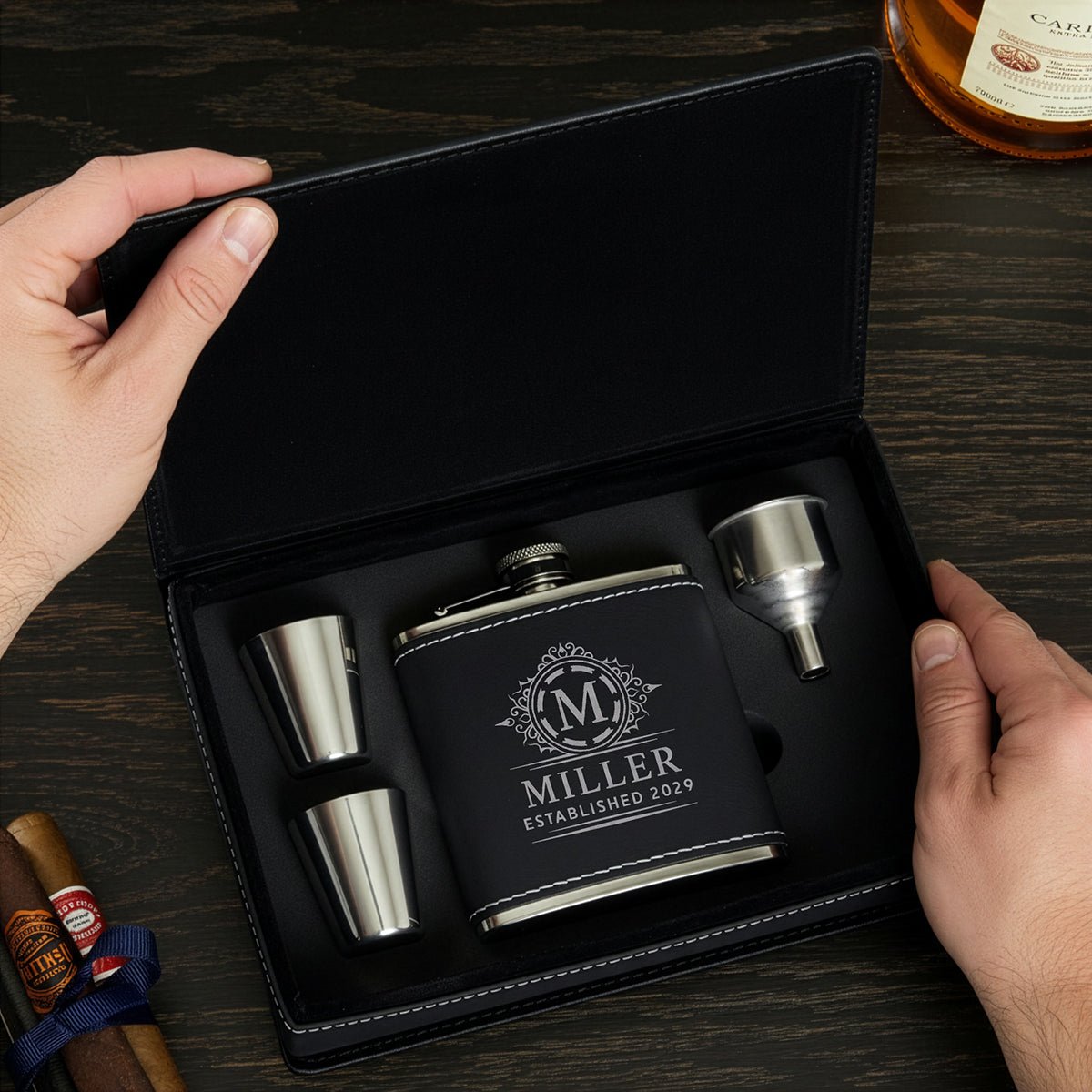 Monogram Personalized Flask Gift Set