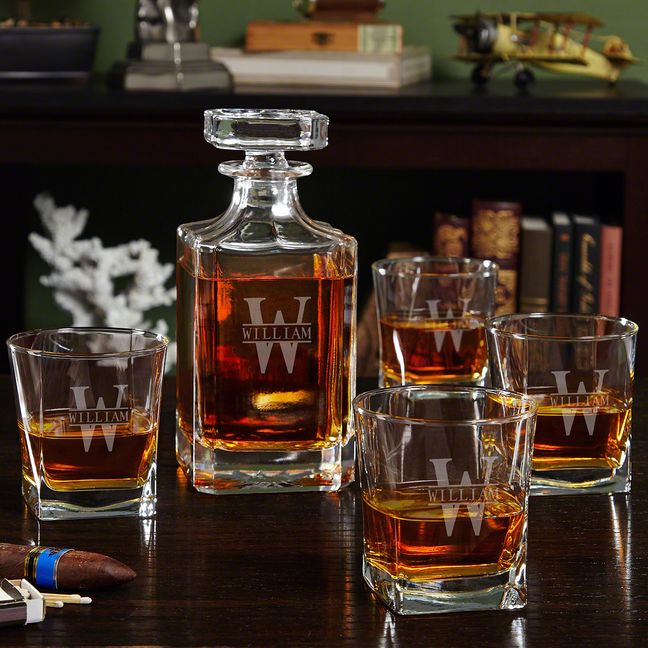 Monogram Whiskey Decanter and Glasses Set