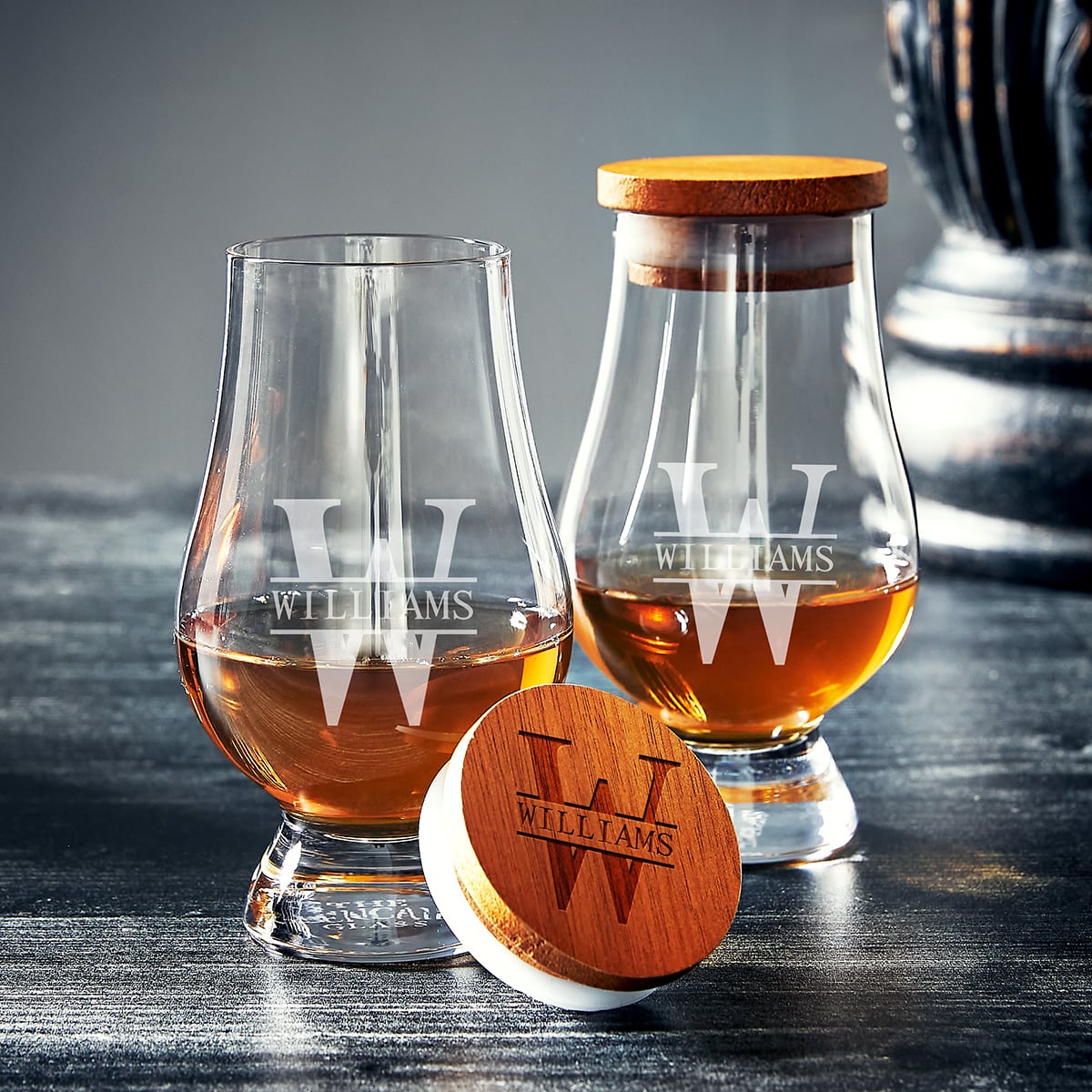 Monogrammed Glencairn Glasses with Lids