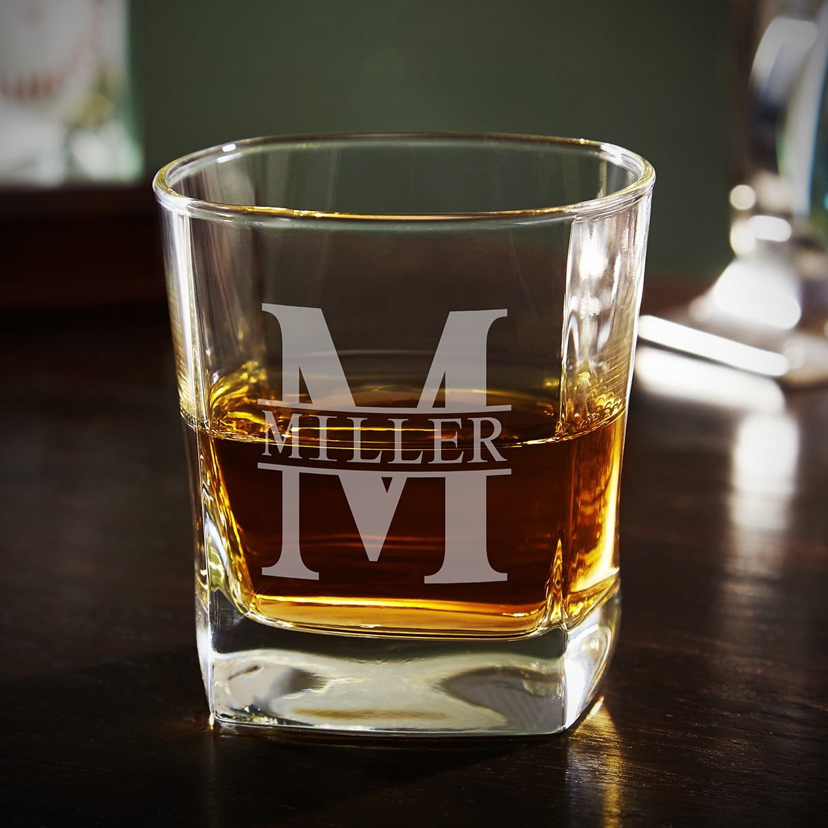 Rutherford Monogrammed Square Rocks Glass