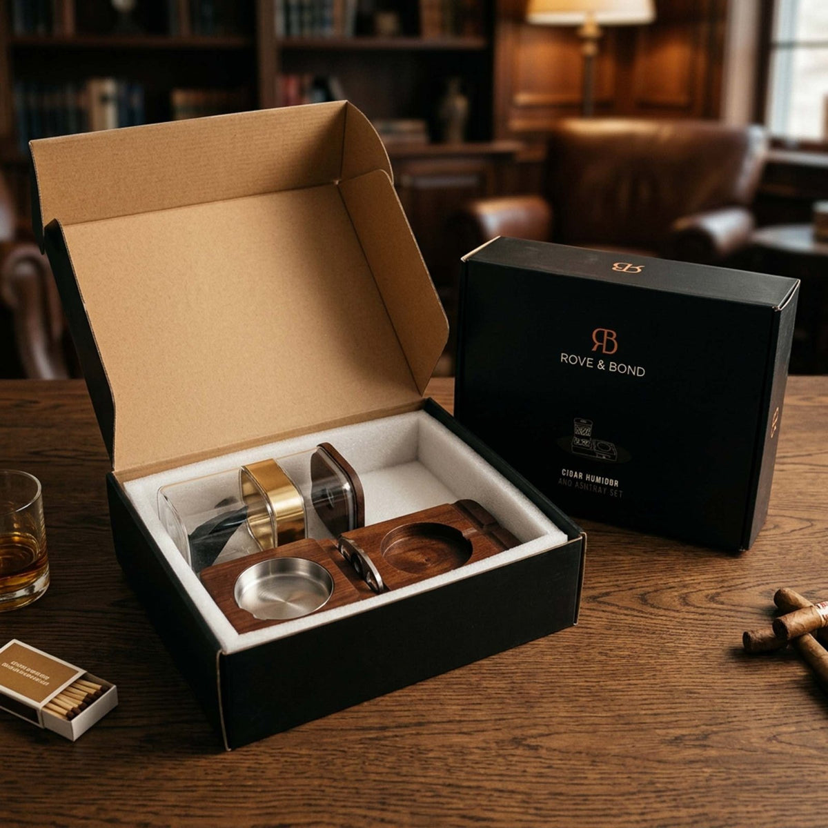 Montague Cigar Humidor & Ashtray 6pc Set