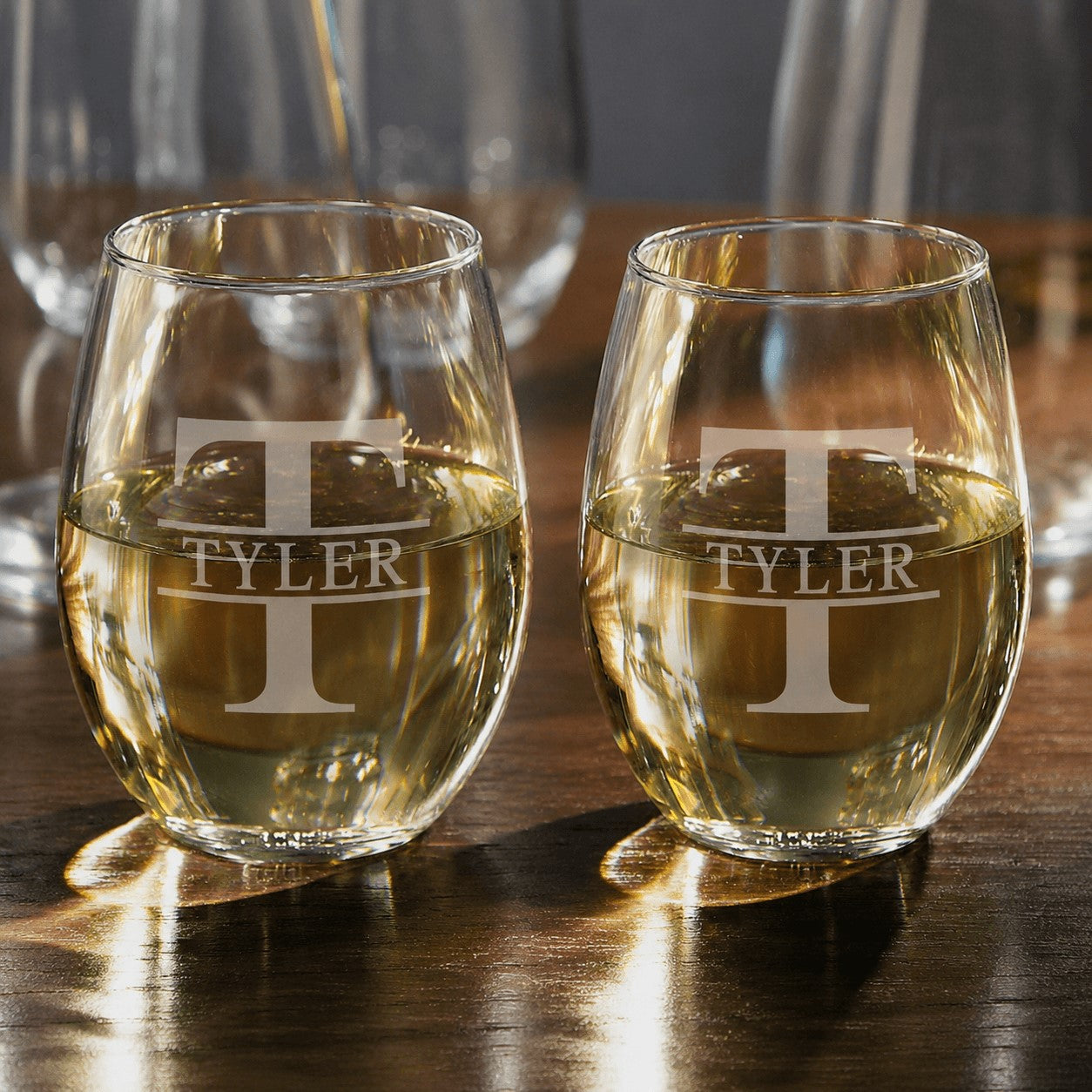 Stemless Custom Engraved Wine Glass Set of 2