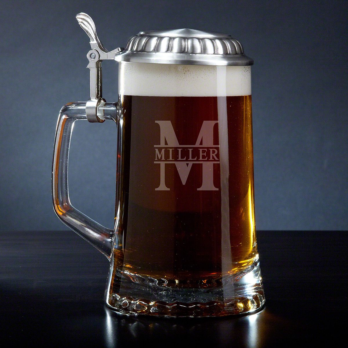 Personalized Beer Stein with Pewter Lid, Set of 2