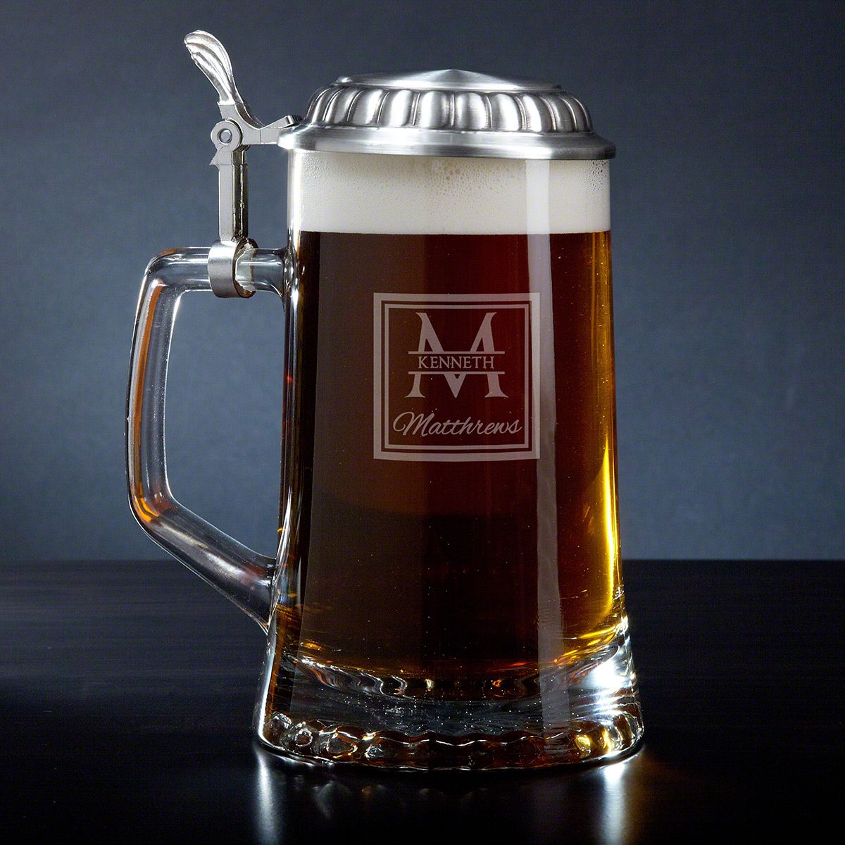 Personalized Beer Stein with Pewter Lid, Set of 2