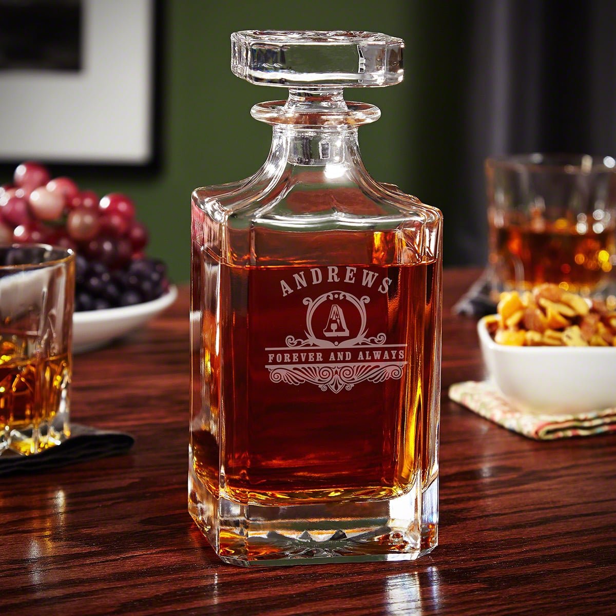Personalized Decanter Set with Square Rocks Glasses - 6pc Box Set