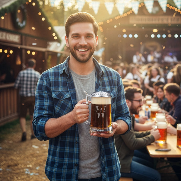Personalized German Beer Stein with Pewter Lid