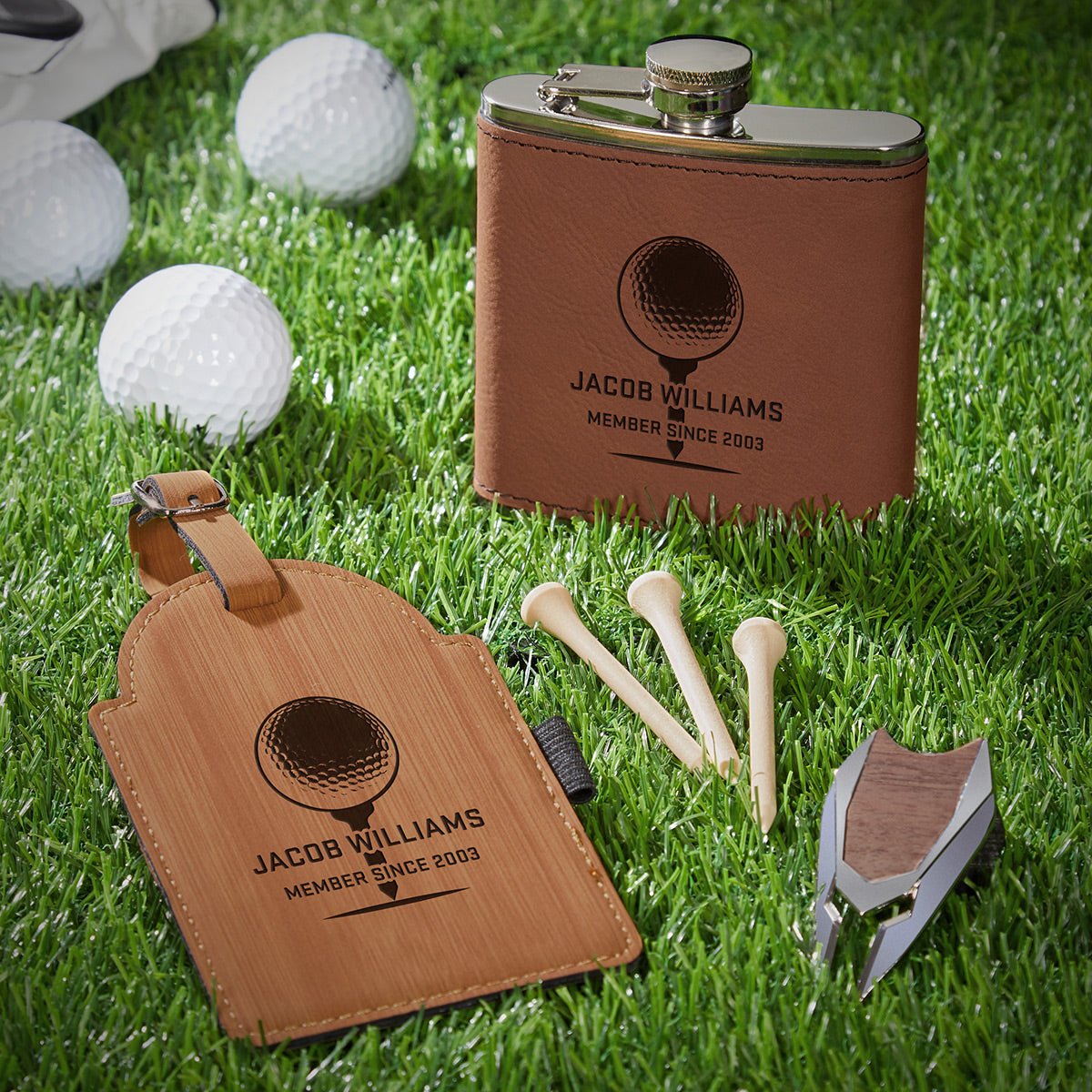 Personalized Golf Gifts Set with Flask