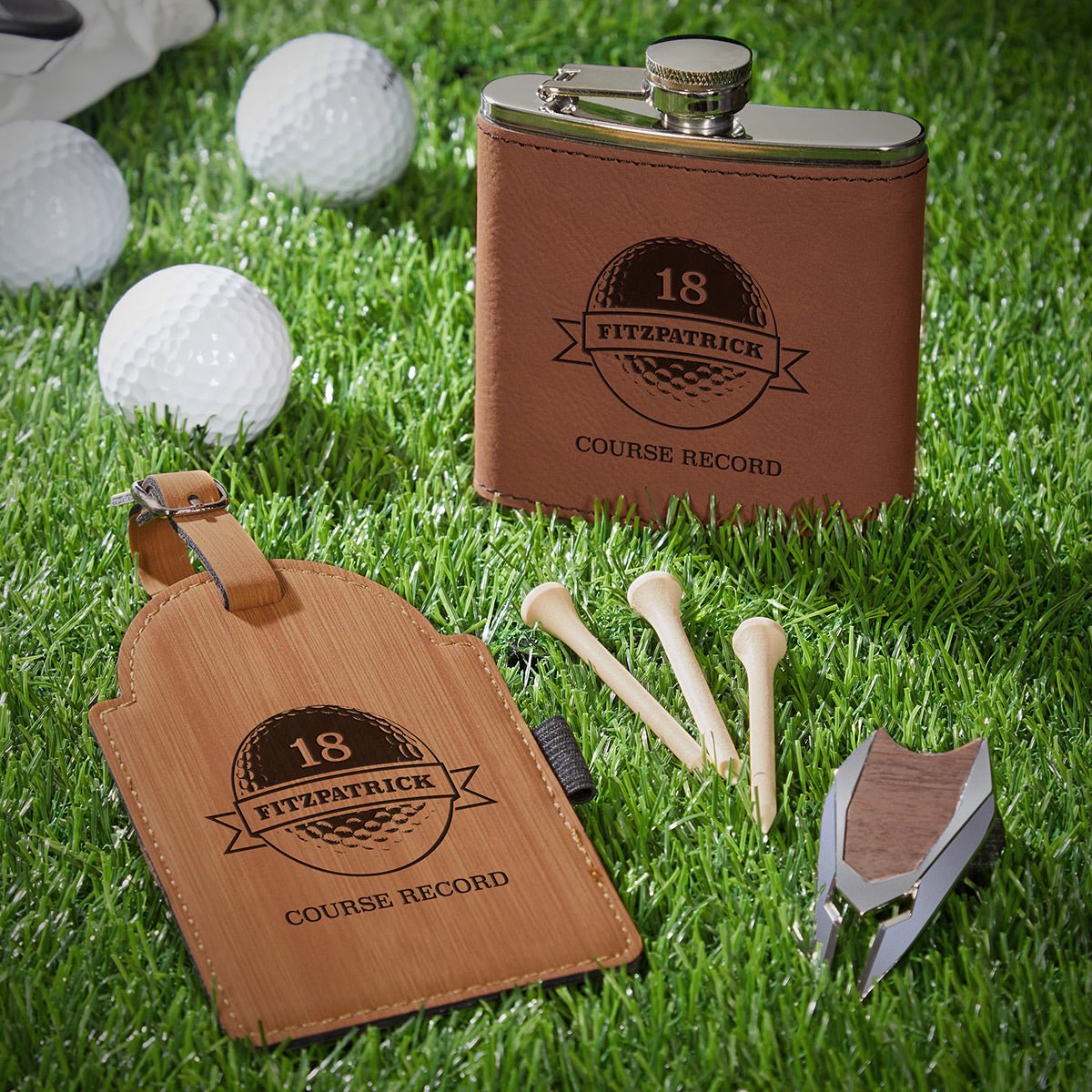 Personalized Golf Gifts Set with Flask