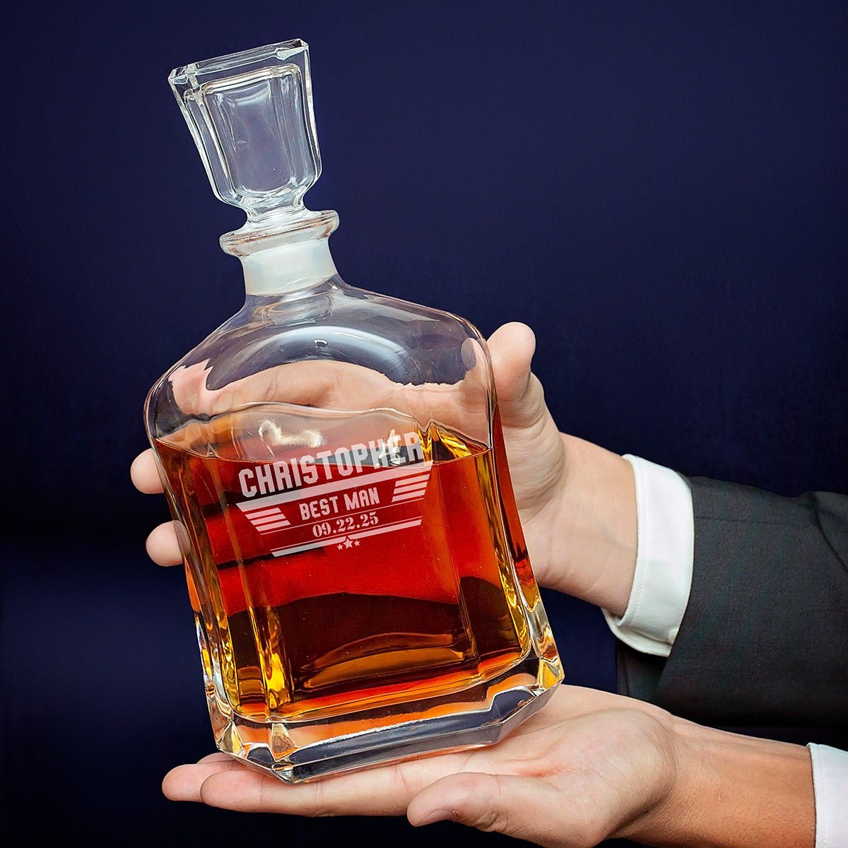Personalized Groomsmen Gift Set of 5 Whiskey Decanters - Maverick Design