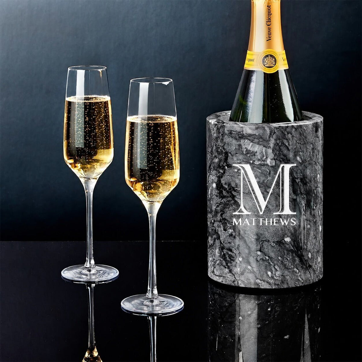 Personalized Marble Wine Chiller Black