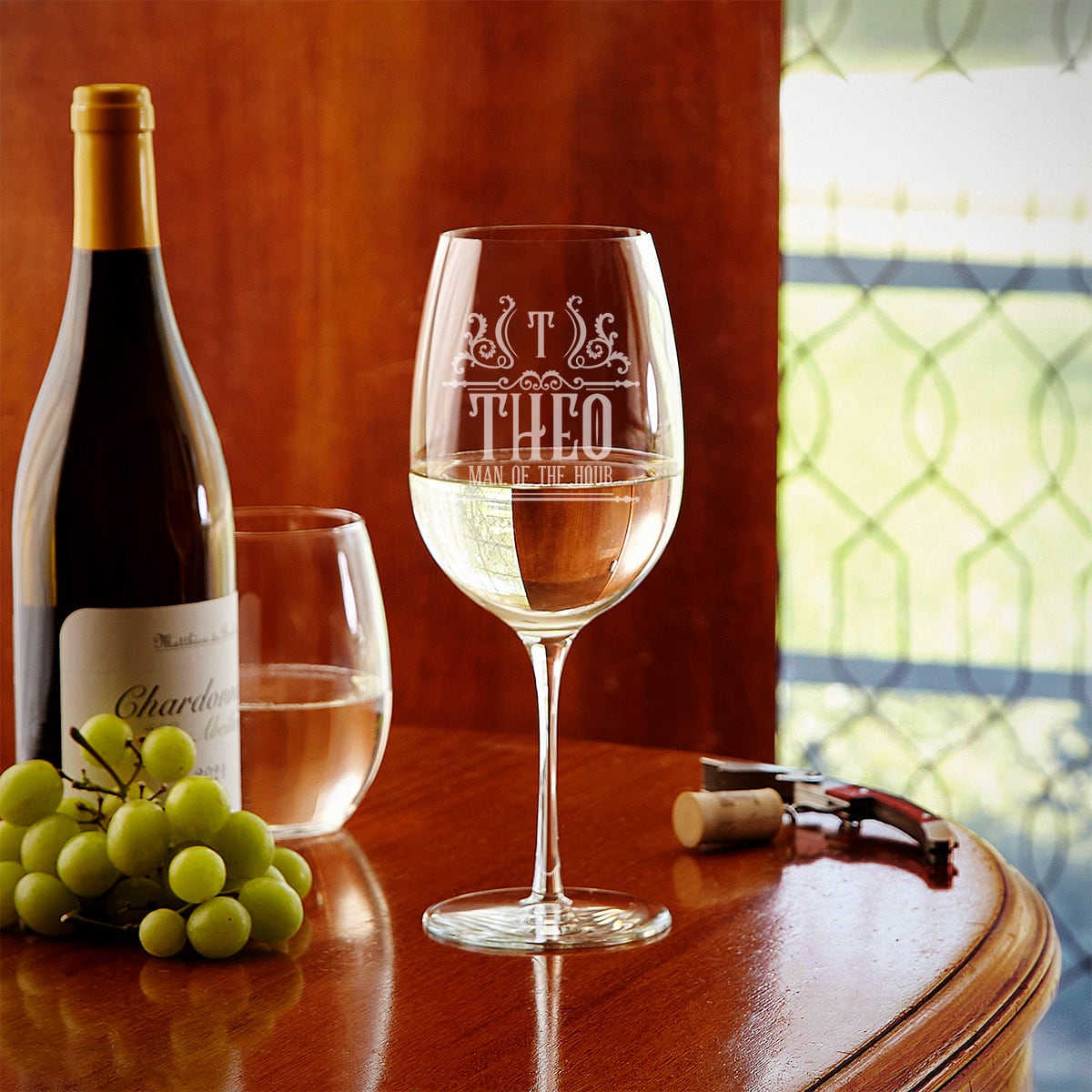 Personalized Marble Wine Chiller, Black with Custom Wine Glasses