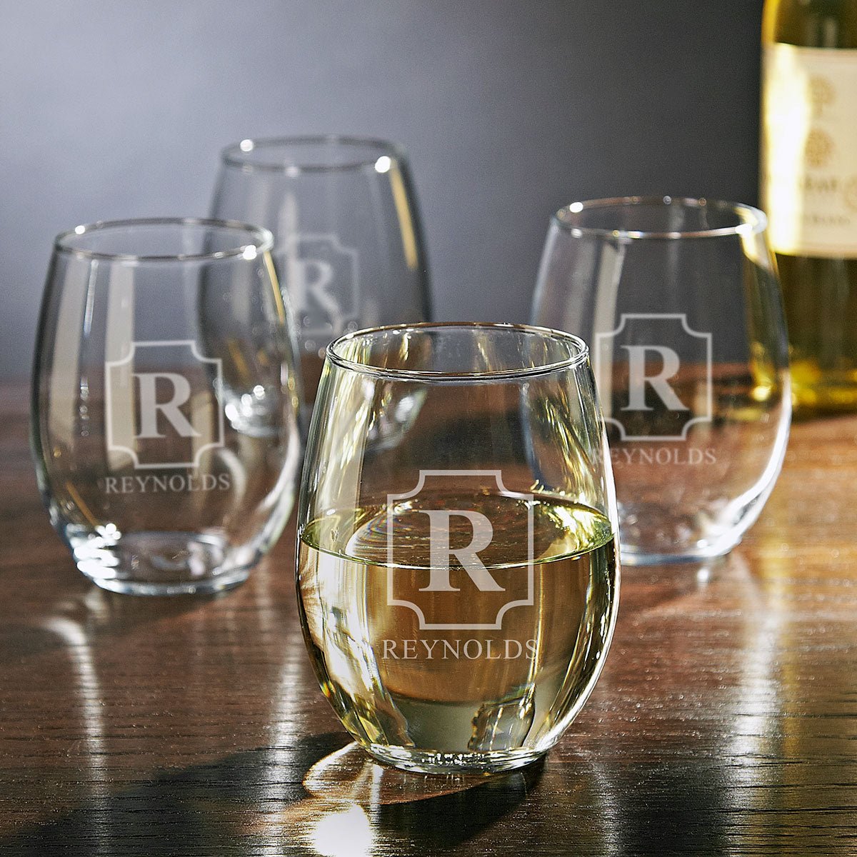 Personalized Stemless White Wine Glasses, Set of 4