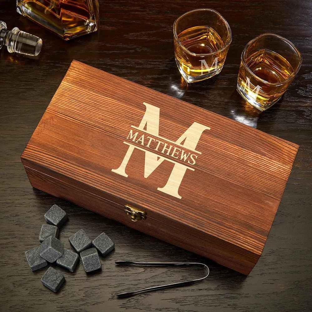 Personalized Whiskey Stones and 6oz Glasses Gift Set