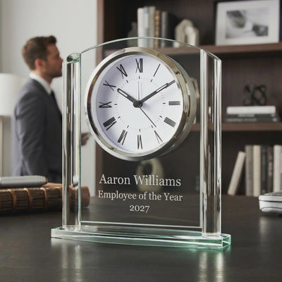 glass clock award employee man