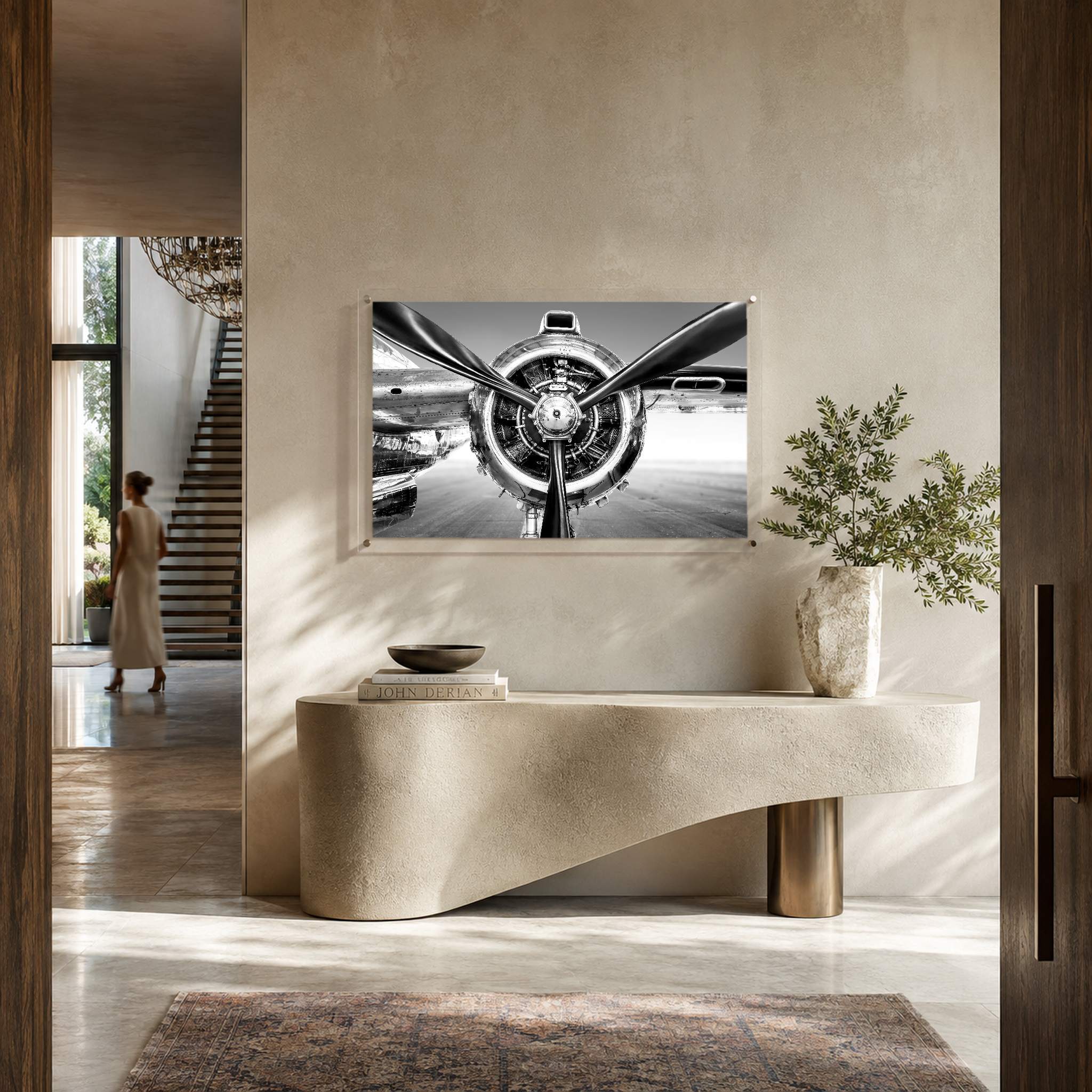 Prop Culture wall art displayed over a curved modern console table