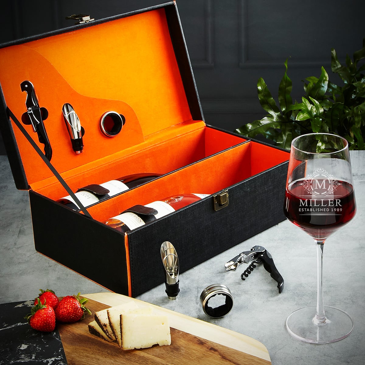 Rhone Wine Carrier Gift Box with Custom Wine Glass and Accessories