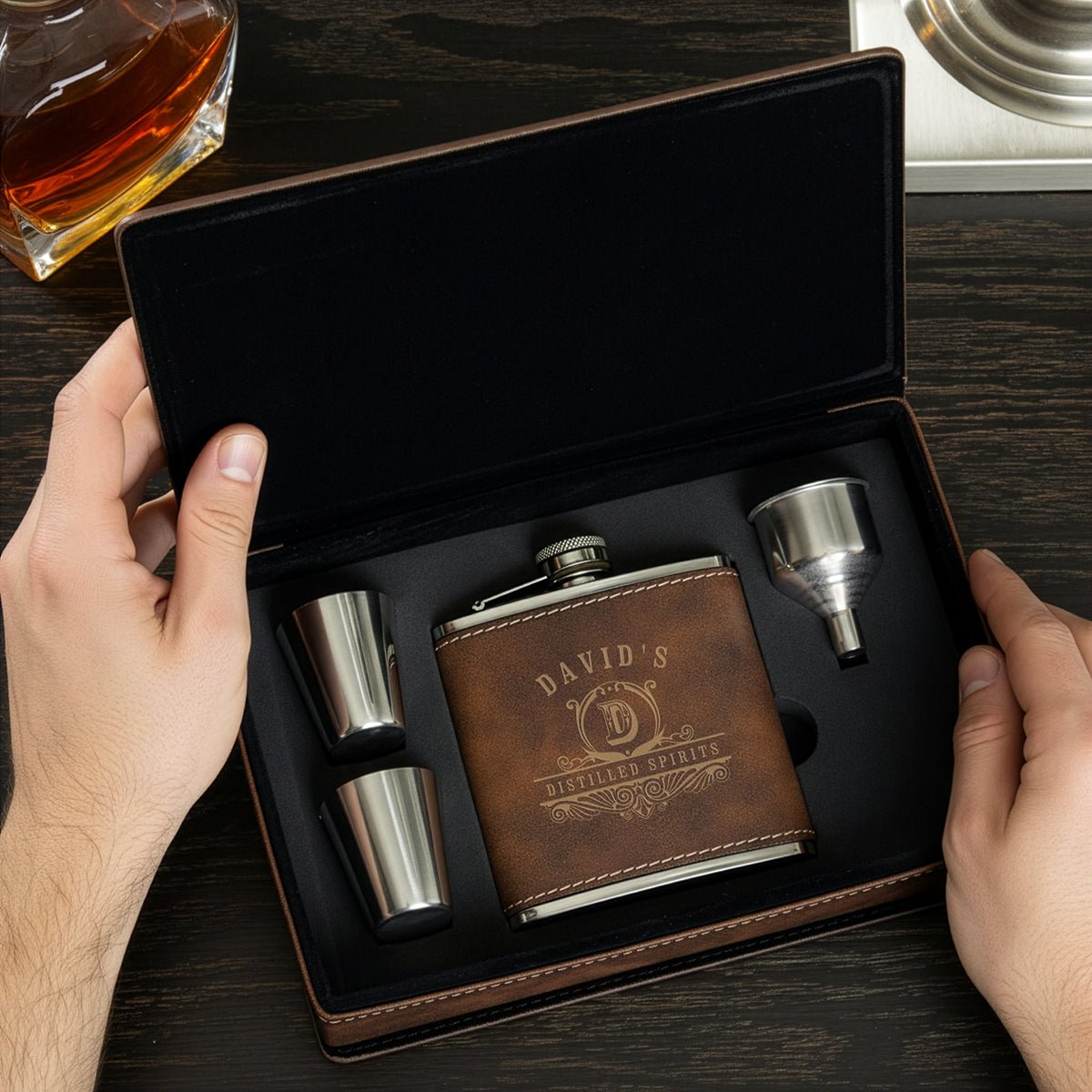 Rustic Personalized Flask Set