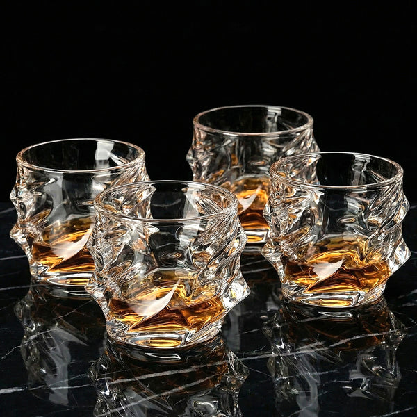 Handmade Crystal Clear Whiskey Glasses, Set of 4