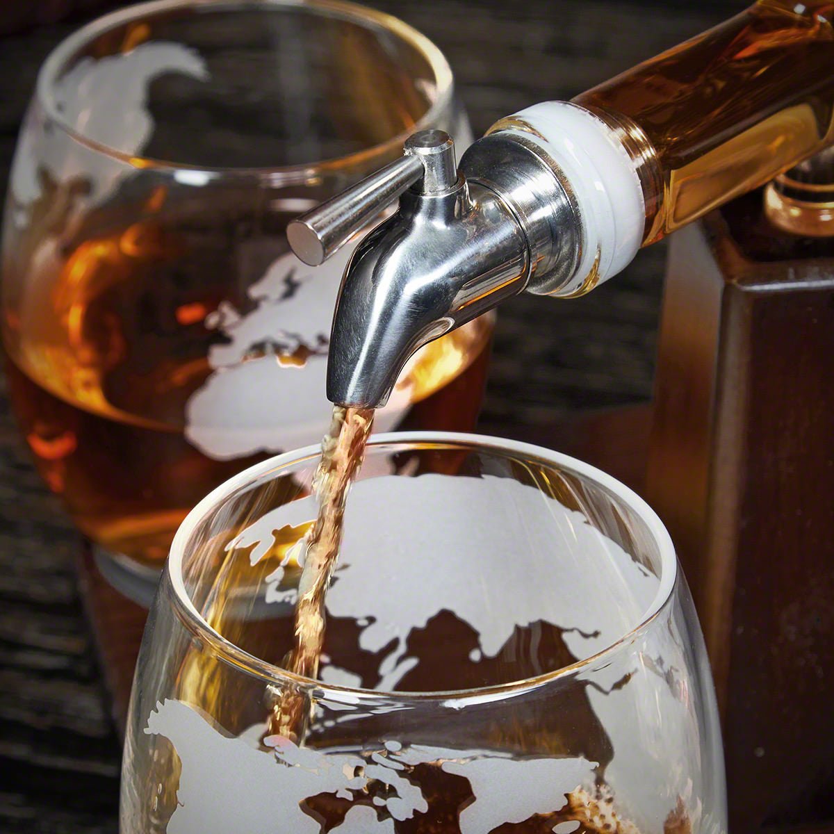 Ship in a Bottle Decanter With Two Globe Whiskey Glasses