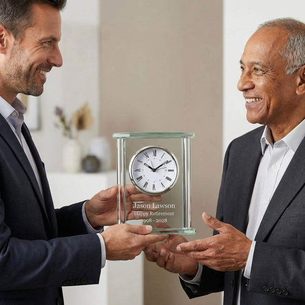 Square Glass Engraved Desk Clock